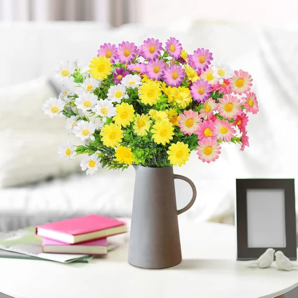 Nettenevime Yapay Çiçek Pembe Koyu Papatya 5 Dallı Plastik Dekoratif Yapay Bitki - 2