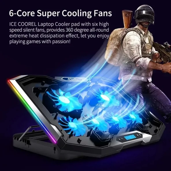 ICE COOREL Oyun Laptop Soğutucu - 27.9-43.9 cm - 2