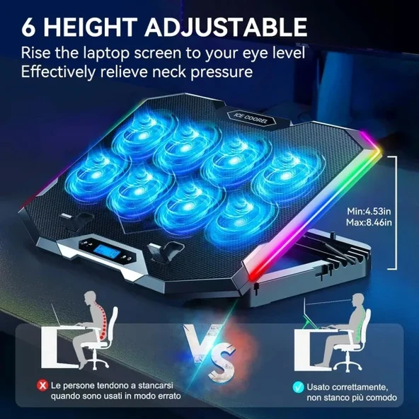 ICE COOREL Oyun Laptop Soğutucu - 27.9-43.9 cm - 4