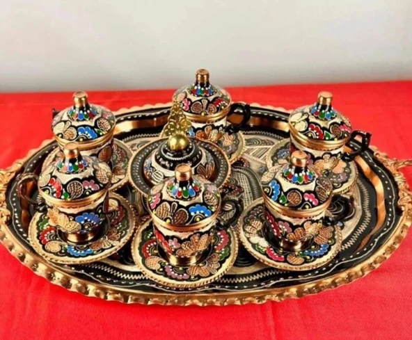 6lı bakır fincan takımı ve lokumluk,oval tepsi