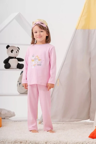 4-7 Yaş  Unicorn Çanta Ve Maskeli Kız Çocuk Pijama Takımı Pembe - 7