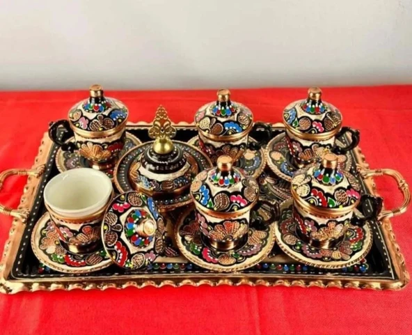 6lı bakır fincan takımı ve lokumluk,kare tepsi