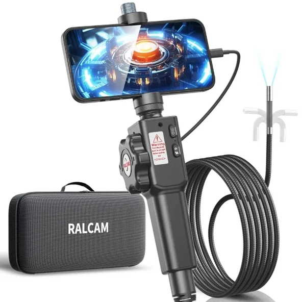 Ralcam 8 Ayarlanabilir LED Işık Kameralı Eklemli Borescope 8.5mm Lens-6.6ft Flexible Cable