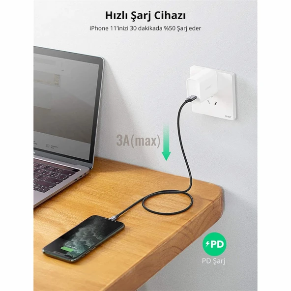 Ugreen 60761 USB-C to Lightning PD 36W 2M Örgülü Hızlı Şarj Kablosu - 2