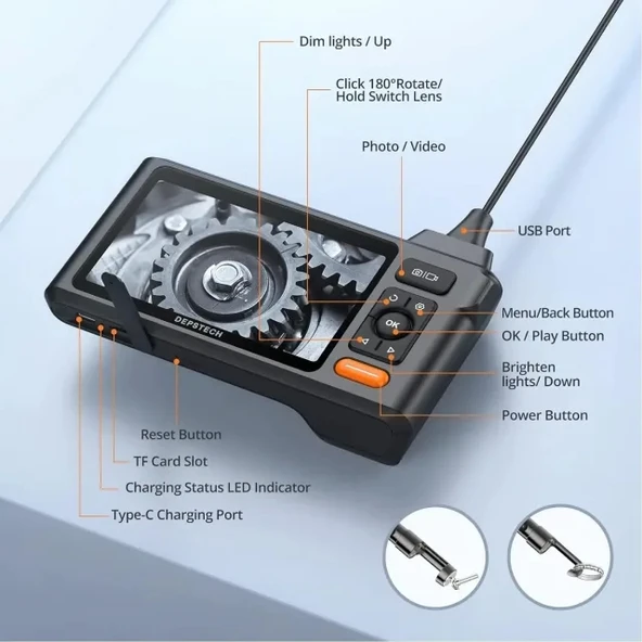 DEPSTECH 12,7 CM IPS Ekranlı Işıklı Endoskop Kamera - 9