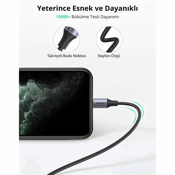 Ugreen 60761 USB-C to Lightning PD 36W 2M Örgülü Hızlı Şarj Kablosu - 5