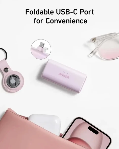 Anker Katlanabilir USB-C Konektörlü Nano PowerBank Shell White