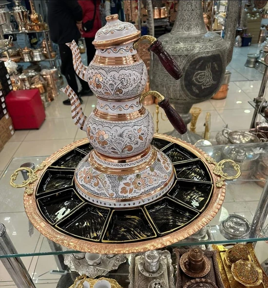 12 kişilik ocaklı demlikli bakır kahvaltı sunumluğu full set