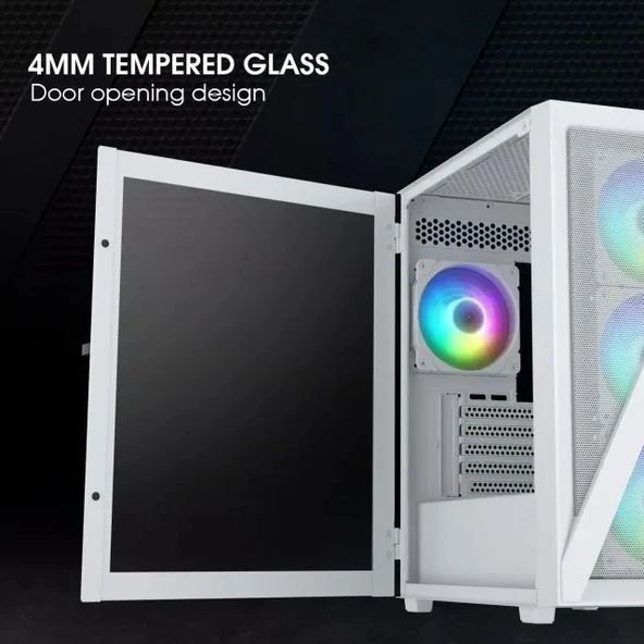 Vetroo M05 Micro ATX Temperli Cam Yan Panelli Bilgisayar PC Kasası M05 White +3fans