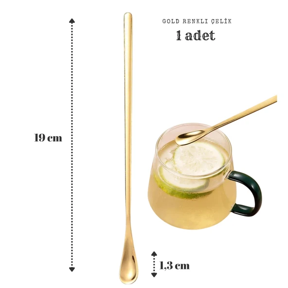 Perlotus 304 Çelik 19 cm Gold Renkli Kokteyl Kahve Latte Kaşığı 1 Adet - 2