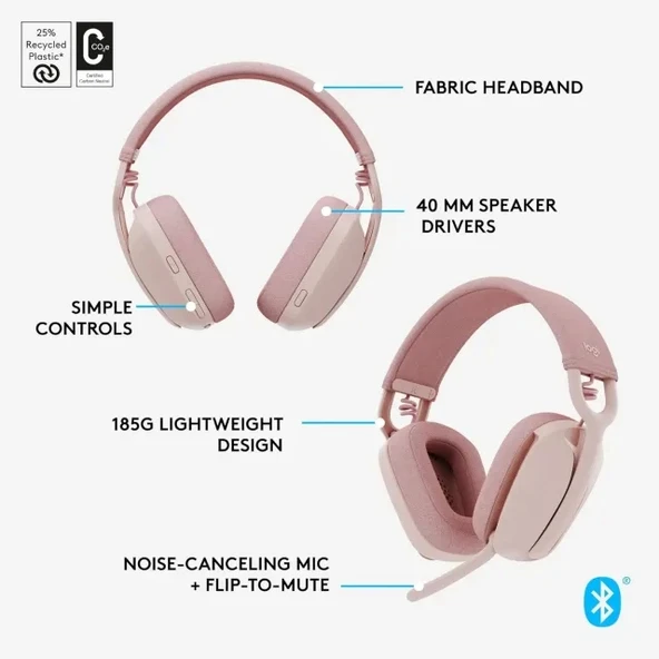 Logitech Zone Vibe 100 Hafif Kablosuz Kulak Üstü Kulaklık - 7