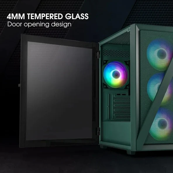 Vetroo M05 Micro ATX Temperli Cam Yan Panelli Bilgisayar PC Kasası M05 Army Green