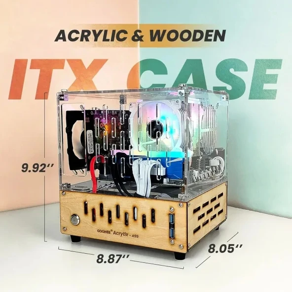 GOODEE Premium Şeffaf Akrilik ve Ahşap Mini ITX PC Kasası - 2
