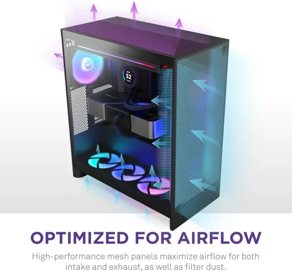 NZXT CM-H71FB-01 ATX Hızlı Çıkarılan Temperli Cam Yan Panel Mid Tower PC Oyun Kasası - 4