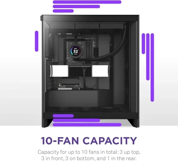 NZXT CM-H71FB-01 ATX Hızlı Çıkarılan Temperli Cam Yan Panel Mid Tower PC Oyun Kasası - 7