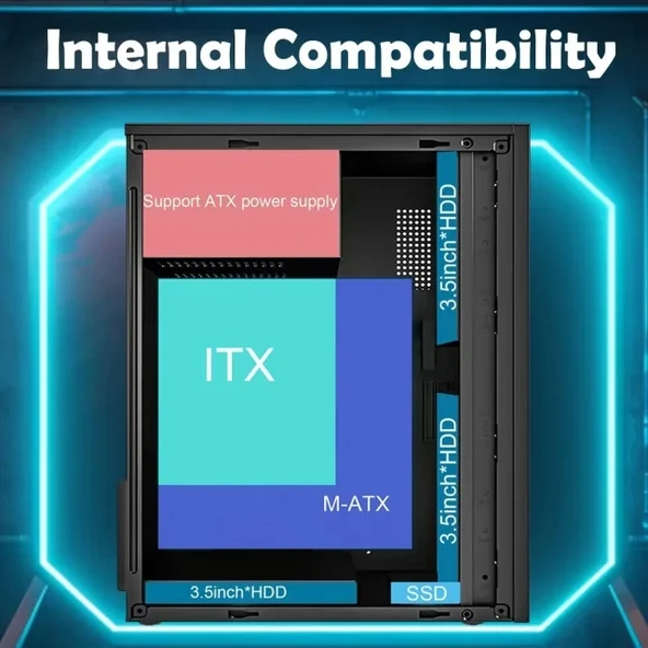 TGDGAMER Yüksek Hava Akışlı Mikro ATX/ MATX Fansız PC Kasası BLACK
