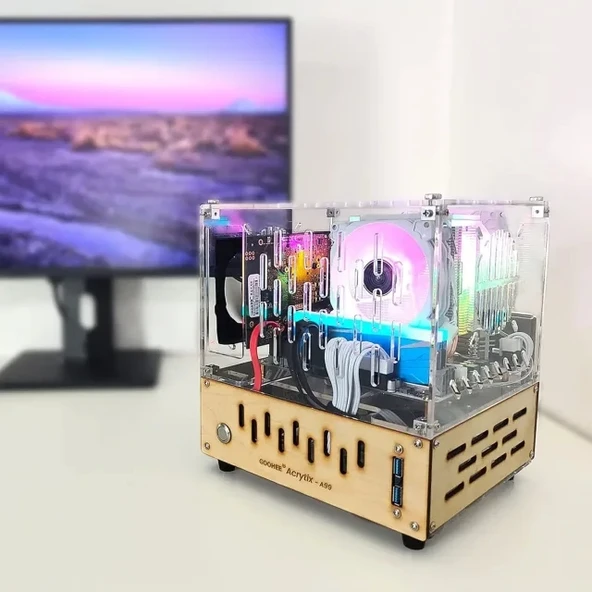 GOODEE Premium Şeffaf Akrilik ve Ahşap Mini ITX PC Kasası - 7