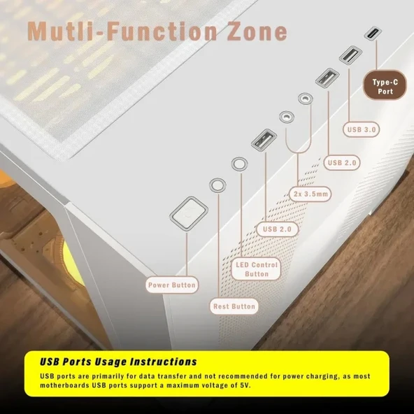 AMANSON ATX Mid Tower Çift Temperli Camlı Oyun Bilgisayarı Kasası - 11