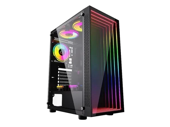 Bgears Special Optical Illusion ARGB Front Panel Gaming PC ATX Case Rectangle RGB Pattern Black