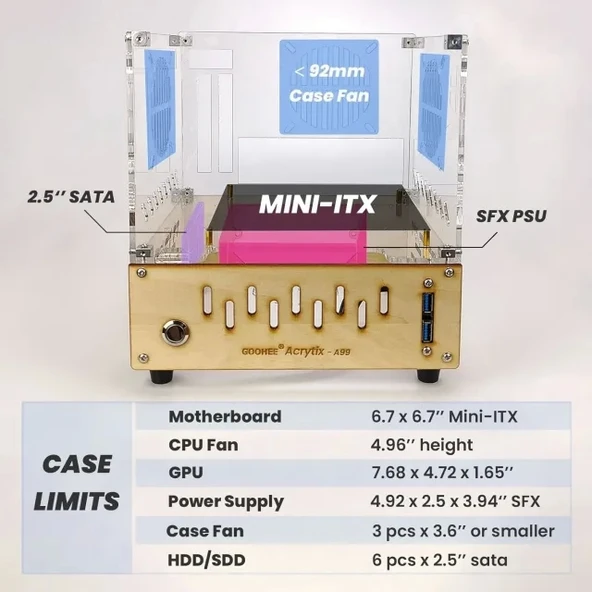 GOODEE Premium Şeffaf Akrilik ve Ahşap Mini ITX PC Kasası - 3