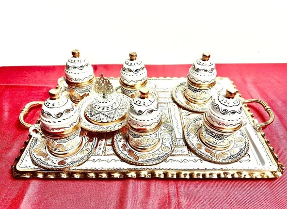 6lı bakır fincan takımı,lokumluk,kare tepsi