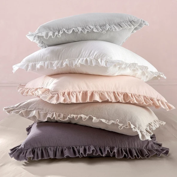 Maki Home %100 Pamuklu Fırfırlı Bej 200x220+2*(50x70) Çift Kişilik Nevresim ve Yastık Kılıfı Seti - 4