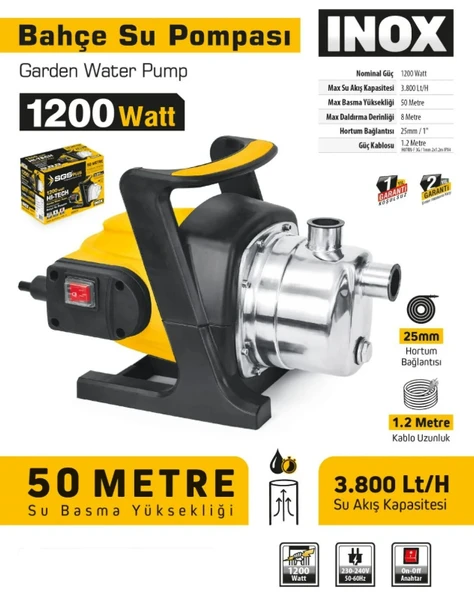 SGS PROFESYONEL BAHÇE POMPASI 1200 WATT (INOX) - 3