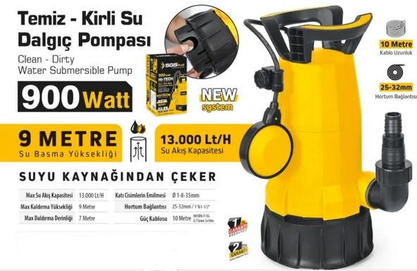 SGS PROFESYONEL TEMİZ-KİRLİ SU DALGIÇ POMPASI 900 WATT - 3