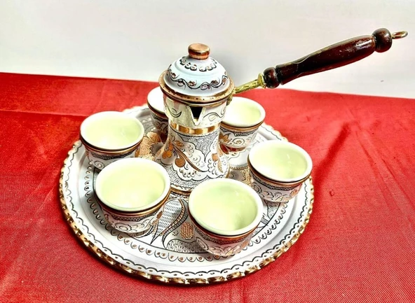 6lı bakır fincan takımı yuvarlak tepsi,cezve