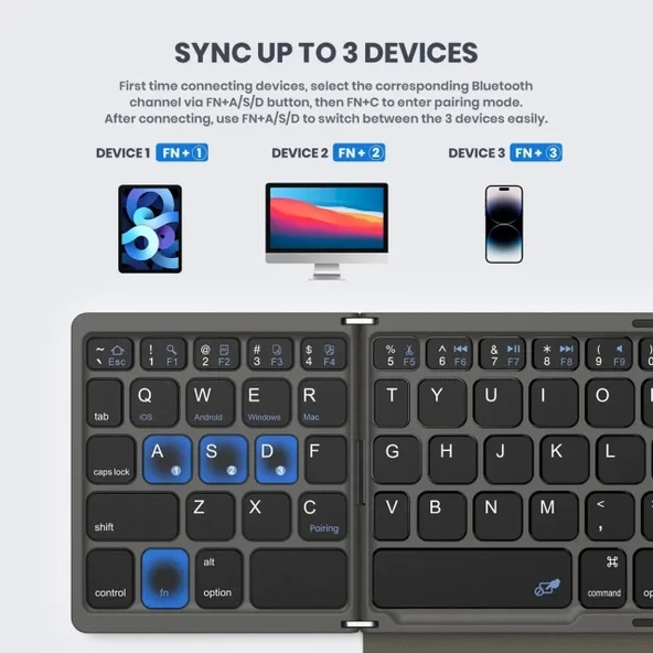 GEODMAER Büyük Touchpad Katlanabilir Bluetooth Klavye - 3