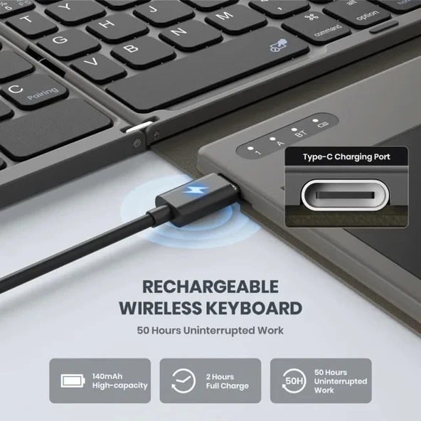 GEODMAER Büyük Touchpad Katlanabilir Bluetooth Klavye - 5