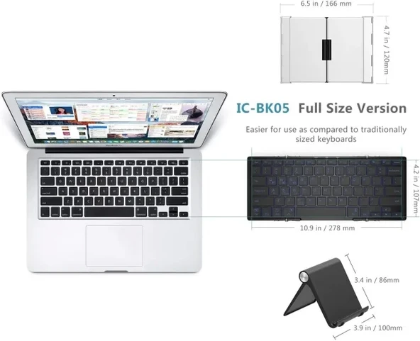iClever BK05 3 Renkli Arka Aydınlatmalı Katlanabilir Bluetooth Klavye - 4