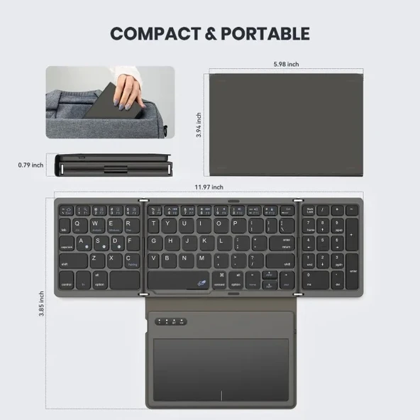 GEODMAER Büyük Touchpad Katlanabilir Bluetooth Klavye - 6