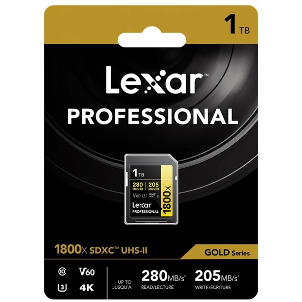 LEXAR 1TB LSD1800001T-BNNNG SD PROFESSIONAL 1800X SDXC UHS-II CARDS UP TO 280MB/S READ 210MB/S WRITE C10 V60 U3