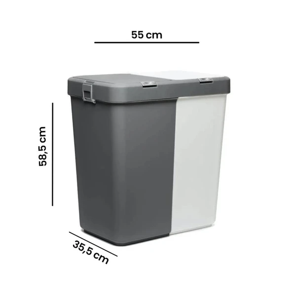 Motek Antrasit+Beyaz İkili Dokunmatik Kirli Çamaşır Sepeti 80 Litre - 6