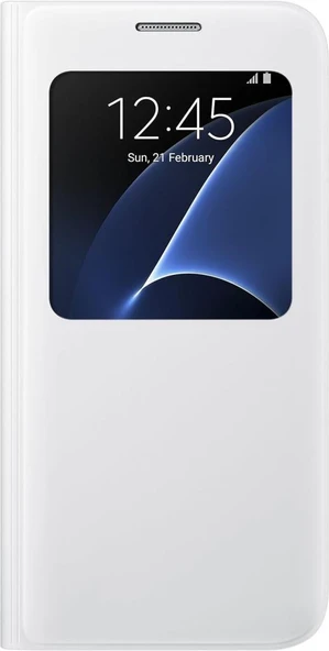 Galaxy S7 ile Uyumlu S View Cover Kılıf Beyaz EF-CG930PWEGWW