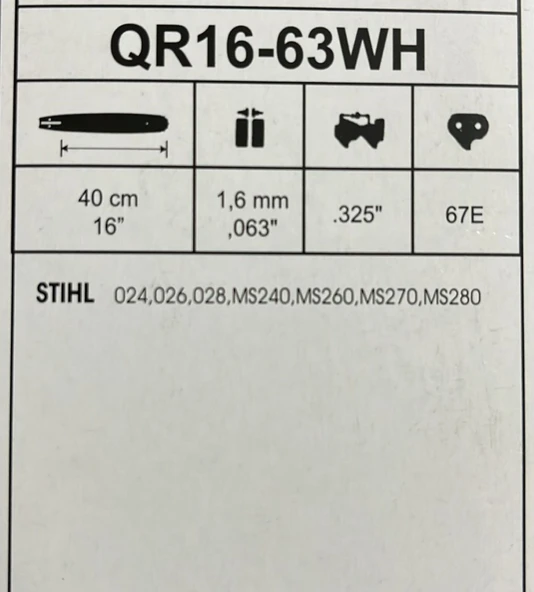 Algaride Motorlu Testere Stıh ms240 ms260 ms270 ms280  3/25 32 Diş Kılavuz  QR16-63WH stıhl uygun pala - 3