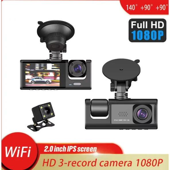 Ozmik CMR67 araç içi kamera 3 Kamera Ön-İç ve arka WIFI Video kaydedici 1080P çift Lens Dikiz Kamera - 2