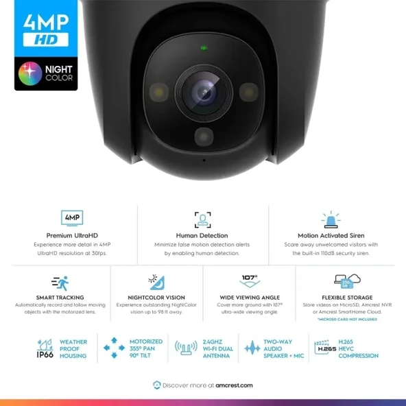 Amcrest 4MP Dış Mekan PT WiFi IP Kamera Pan Tilt Zoom - 2