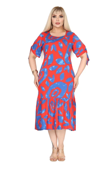 Melsay Butik Pembe Nazar Desen Kolları Bağlamalı Kısa Kollu Elbise - 3