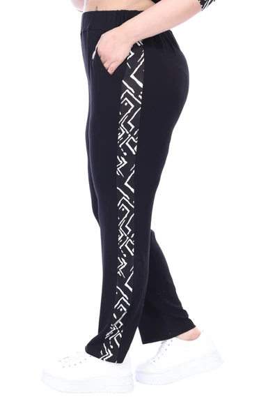 Melsay Butik Siyah Truvakar Kol Yarım Zigzag Garnili Viskon Büyük Beden Takım - Resim 6