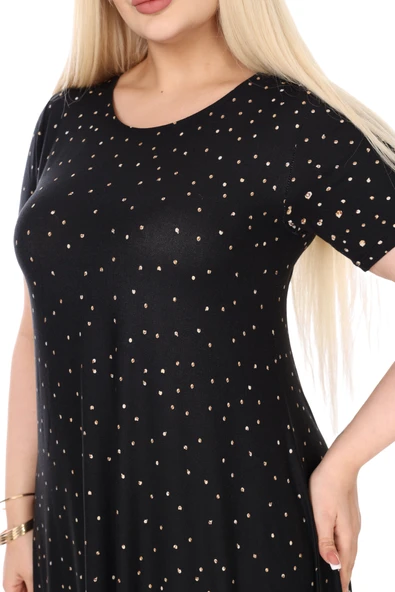 Melsay Butik Siyah Puanlı Eteği Leopar Desen Asimetrik Kısa Kollu Elbise - 5