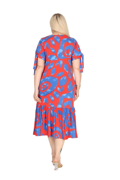 Melsay Butik Pembe Nazar Desen Kolları Bağlamalı Kısa Kollu Elbise - 6