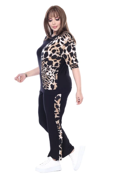 Melsay Butik Siyah Truvakar Kol Yarım Kaplan Garnili Viskon Büyük Beden Takım - 3
