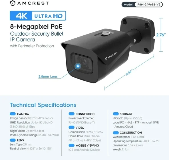 Amcrest 4K Güvenlik Kamera Sistemi 4K 8MP - 8
