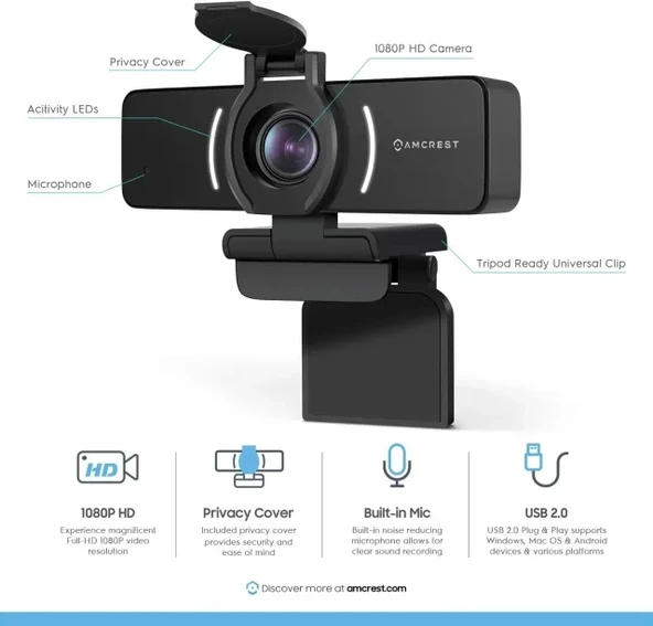 Amcrest AWC205 1080P Mikrofonlu ve Gizlilik Kapaklı Web Kamerası - 2