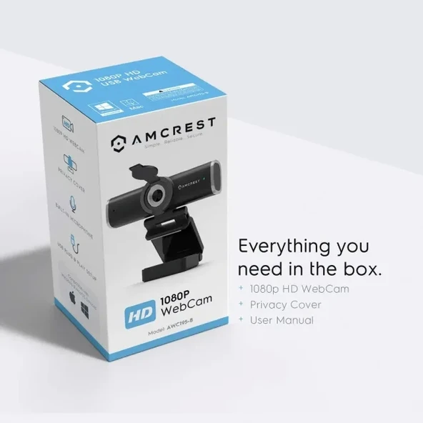 Amcrest Masaüstü için Mikrofonlu Web Kamerası AWC195-B - 7