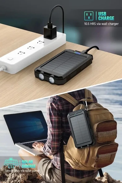Feeke Solar Güneş Enerjili Powerbank  Black
