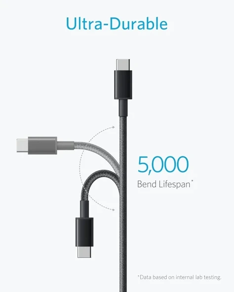 Anker PowerLine Select+ (USB-C - USB-C 2.0 Kablo) 6ft Black 5
