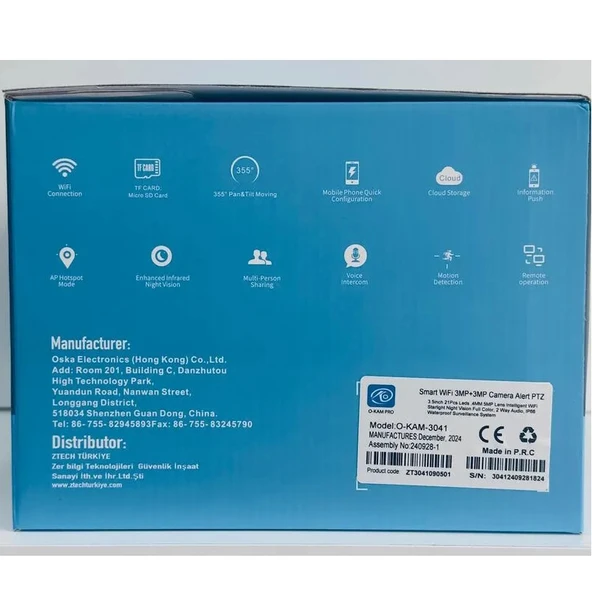 O-KAM 3041 Wifi 6MP Dual Lens ( Sabit + Hareketli) Sirenli Kişi Takibi Türkçe Gece Görüş - Resim 7